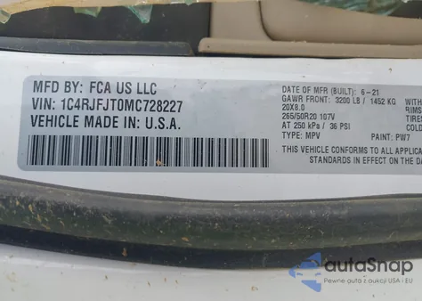 2021 Jeep Grand Cherokee Summit 4X4 из США, поврежденный, VIN 1C4RJFJT0MC728227